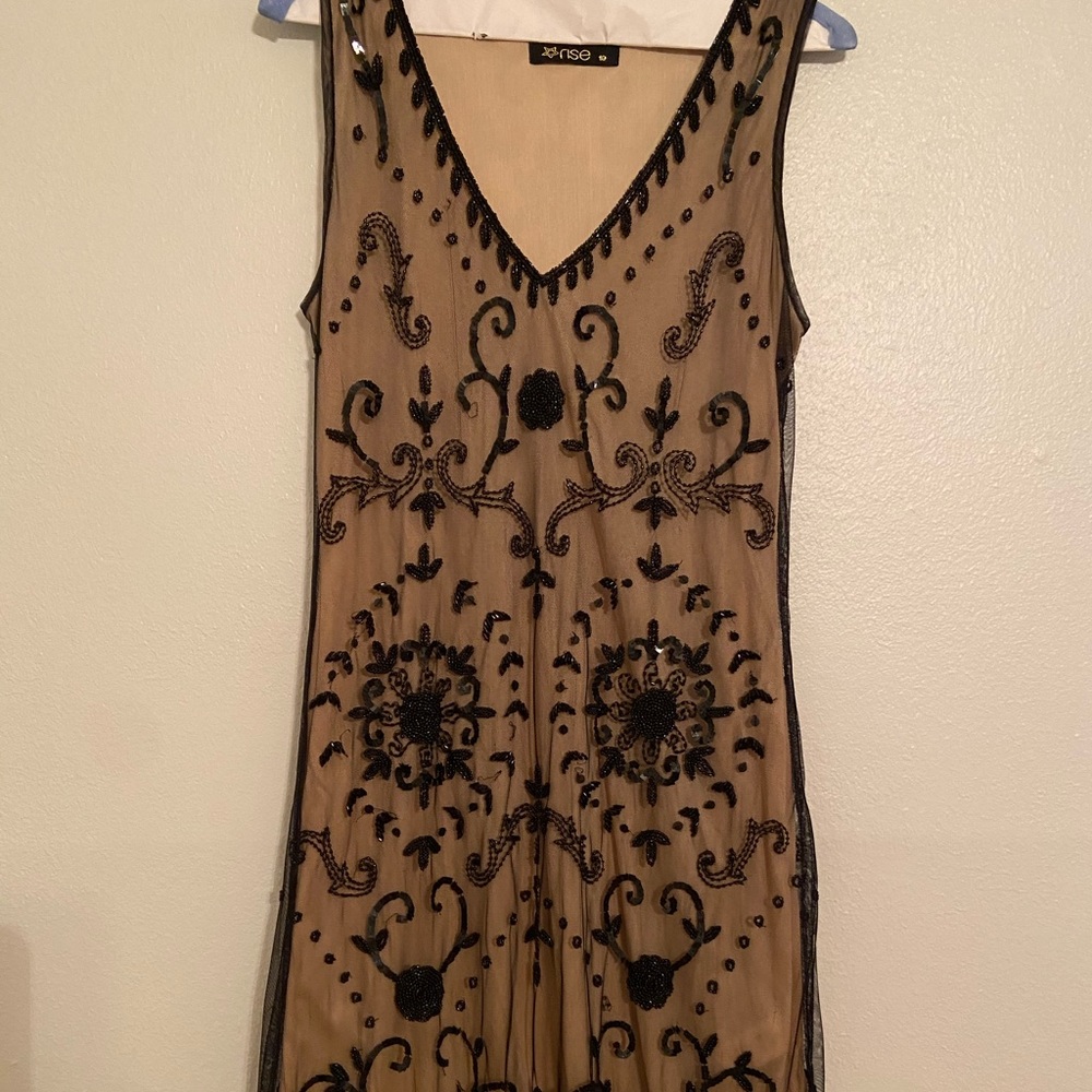 Black beaded cocktail dress